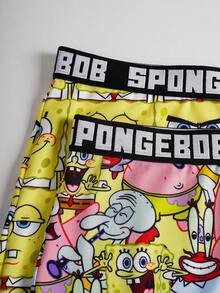 SpongeBob SquarePants | SHEIN Women's Letter Tape Cartoon Pattern Comfortable Boyshorts - Yellow - View 4