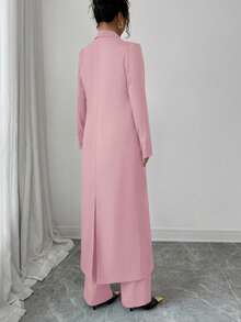 Elenzga 两件套：女士优雅翻领长袖长款外套搭配直筒裤两件套，精致优雅，适合办公室、通勤、街头风、法式浪漫、休闲、中东复古、下午茶、派对、感恩节、返校季、秋冬季等场合。 - 藕粉色 - 查看 2