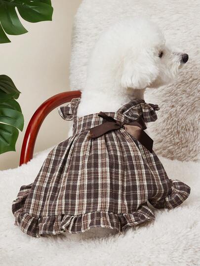 PETSIN 1pc Pet Retro Brown Striped Dress Bow, Suitable For Small And Medium-Sized Cat And Dog Pet Dresses, Suitable For Summer Holiday Gift Dog Clothes Dog Supplies Cat Supplies Easter Dress Pet Clothes