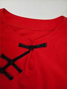 Franclia 女士休闲衬衫，荷叶边装饰，适合新年派对 - 紅色 - 查看 3