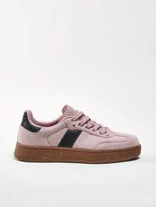 Solezae #Retro Court Women's Round Toe Suede Pink Low-Top Trainers With Black Stripes – Vintage-Inspired Everyday Style With Comfy Sport Sole For Christmas - Pink - View 4