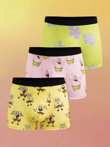 SpongeBob SquarePants | SHEIN Men's Comfortable Cute Soft Cartoon Pattern Trunks - Multicolor - View 1
