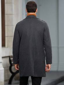 Manfinity Mode Men's Solid Color Pocket & Button Front Long Sleeve Overcoat, Autumn Fall Clothes Men Long Coat Overcoat Men Men Trench Coats - Dark Grey - View 2