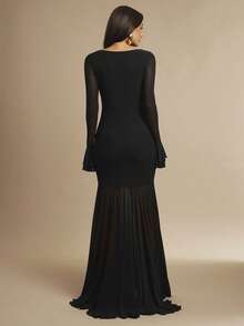 Silquee Váy dài tay bèo nhún cổ vuông màu đỏ tía gợi cảm thanh lịch, thích hợp cho những buổi hẹn hò lãng mạn, đám cưới, tiệc tùng, mặc hàng ngày, tiệc tùng, tụ tập, đi chơi đêm, câu lạc bộ đêm, sự kiện cocktail - màu đen - Xem 2