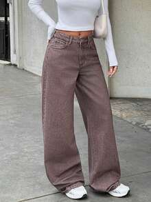 SHEIN Cottnline Jeans da donna a gamba larga vita bassa stile cowgirl Y2K anni 2000 - Blu lavato medio - Visualizzare 6