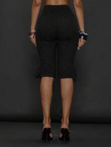 MUSERA 针织修身下摆细节七分裤，适合日常外出、夜间活动、性感街头风、优雅节日风、夏季休闲风。 - 黑色 - 查看 4