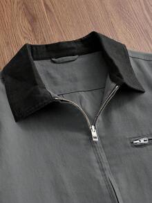 Manfinity Unisex 男士休闲撞色领长袖外套，秋季百搭单品 - 深灰色 - 查看 3