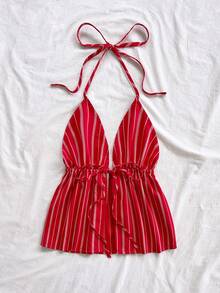 Soleia Áo ba lỗ hở lưng cổ chữ V, chất liệu vải họa tiết màu trắng dành cho nữ, thích hợp cho tiệc tùng, ngày lễ, hẹn hò, ngày lễ tình nhân, trà chiều - Đỏ - Xem 5