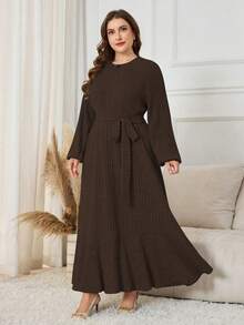 Lacomfia Plus Size Women Knitted Long Sleeve Crew Neck Casual Long Dress, Autumn/Winter