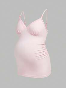 Modmama 孕妇纯色蕾丝拼接褶皱修身吊带背心 - 彩色 - 查看 6