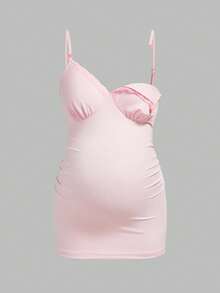 Modmama 孕妇纯色蕾丝拼接褶皱修身吊带背心 - 彩色 - 查看 7