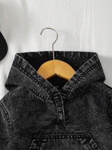 Young Girl Denim Set, Casual Personalized Fashion Denim Hooded Sweatshirt + Loose Pocket Cargo Pants With Belt, Cool Stylish 2 Pieces Outfit, Blue, Suitable For Daily, Casual, Holiday - Black - View 8