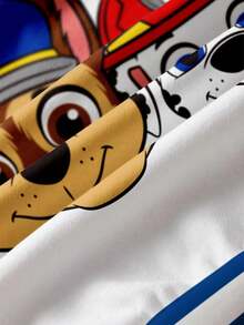 SHEIN | PAW Patrol 年轻男孩休闲时尚街头卡通狗和字母印花撞色落肩宽松羊毛卫衣，秋冬 - 白色 - 查看 3