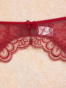 PinupPomp Women's Floral Lace Bow Decor Lingerie Accessories - Burgundy - View 5
