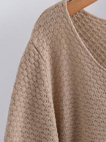 SHEIN CURVE+ Plus Size Casual Round Neck Drawstring Waist Lantern Sleeve Patchwork Ruffle Hem Sweater, Women Crochet Knit Top, Cottagecore Autumn/Winter/2026 /New Year - Multicolor - View 5