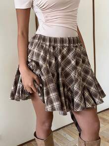 Siren Gaze Jupe mini noire à volants, jupe plissée taille haute, jupe noire sexy, mini-jupe noire. Jupe courte pour bal de promo, vêtements d'automne, mini-jupe, tenue de concert pour femmes - Tabac - Voir 3