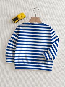 SHEIN | PAW Patrol Young Boy Cartoon Dog & Letter Striped Print Crew Neck Sweatshirt, Casual Everyday Wear, Spring/Autumn - White - View 2