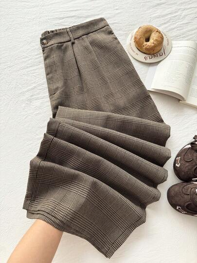 Comfortcana 大码休闲复古褶皱格子西装裤，秋冬