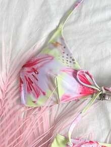 Bellisia 26SS 夏季度假海滩休闲绿色粉色百合花荷叶边波浪裙摆三件套，女士泳装到货，适合上学、度假、约会、下午茶、西式、邮轮、海滩、海岛、公路旅行、四季皆宜、音乐节、波西米亚风度假、凉爽秋季、西部波西米亚风，优雅上衣女式半身裙泳装套装沙滩裙套装泳装三件套半身裙比基尼套装夏季两件套 - 彩色 - 查看 8