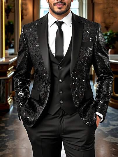 Manfinity AFTRDRK 男士时尚派对亮片斑驳翻领西装外套