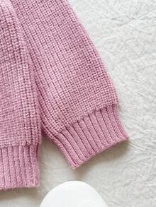 Playful Pals 女婴高领长袖简约时尚休闲毛衣，适合寒冷天气户外玩耍和日常穿着，秋冬季 - 粉色 - 查看 5