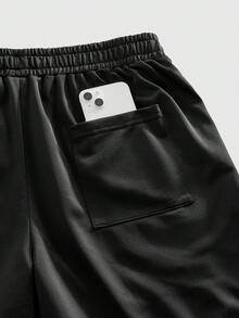 ROMWE MEN Essentials Quần short sọc cạp chun thường ngày cho nam, đa năng cho mùa hè - màu đen - Xem 5