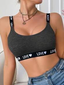 EasyFave 女士舒适日常情书提花文胸 - 深灰色 - 查看 3