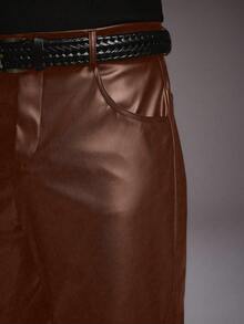 STYNVO Men's PU Leather Pocket Casual Everyday Slim Fit Pants Brown Leather Pants Men Men Flaired Pants Men Brown Pants Brown Pants Men Mens Dress Up Pants - Brown - View 6