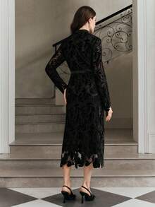 Anewsta Đầm nữ thanh lịch, sang trọng, dáng ôm, chất liệu vải thêu, thích hợp cho các buổi tiệc, lễ tốt nghiệp, đám cưới, công sở. - màu đen - Xem 7