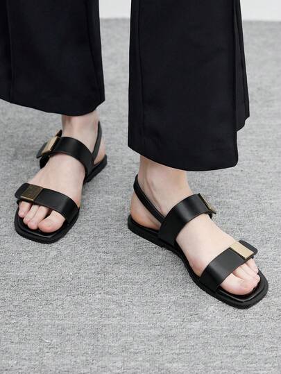 CUCCOO BIZCHIC 女士时尚简约金色装饰后带平底凉鞋，夏季百搭