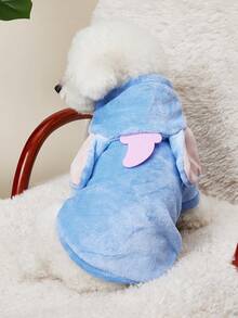 PETSIN 1 件宠物服装快乐小狗可爱卡通短法兰绒服装 - 蓝色大象 - 藍色 - 查看 8