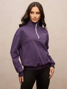 Activina 女士高领落肩长袖宽松半拉链时尚百搭卫衣 - Bold Plum - 查看 3