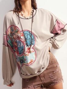 Bohemela Áo thun dài tay cổ tròn dệt kim màu trơn đơn giản dành cho nữ - Màu Khaki - Xem 2