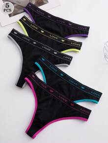 Eraneu 5条/套 爱心❤ 无痕浪漫丁字裤，舒适内裤 - 彩色 - 查看 3