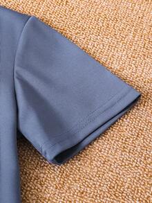 SHEIN Mirajuku 男童休闲印花短袖T恤和长裤两件套 - 藏蓝色 - 查看 4