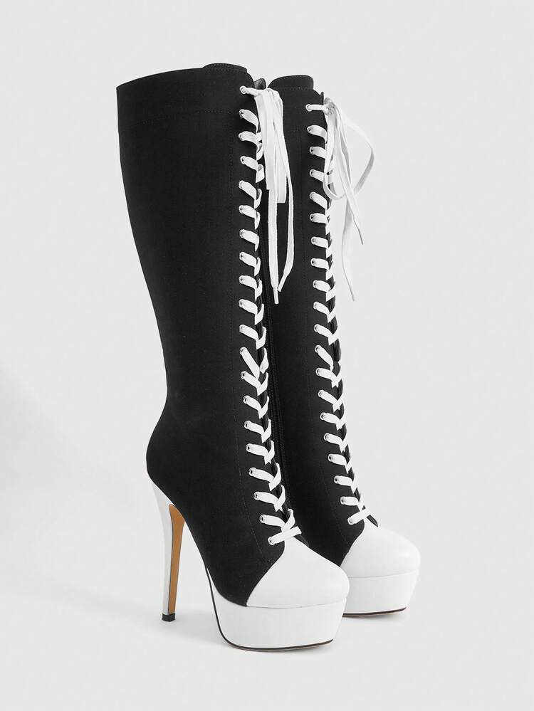 CUCCOO LuxiPop Bottes hautes à lacets imperméables à plateforme et blocs de couleurs pour femmes