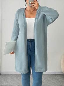 EMERY ROSE 女式休闲宽松长袖开衫，大码秋冬外套上衣 - 藍色 - 查看 5