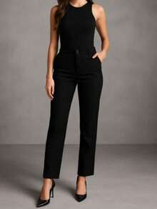 Pantalón de vestir casual recto negro - negro - Ver 7