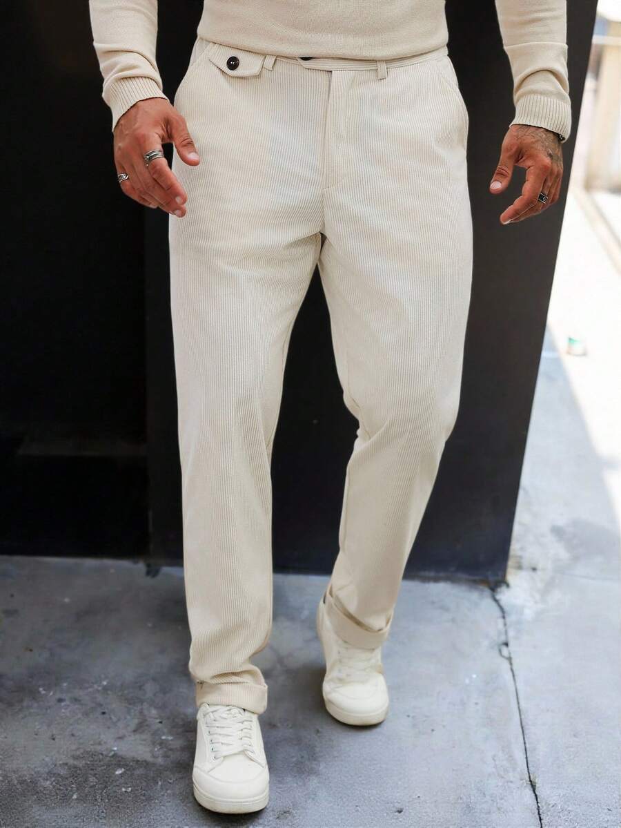 Manfinity CasualCool Men's Mature Casual Solid Color Tapered Formal Pants, Overall In Classic Beige Color, Fashionable And Versatile, Showcasing A Steady And Dignified Business Demeanor. Suitable For Daily Commute, Business, Parties And Banquets. This Pant Is An Indispensable Versatile Item In A Man's Wardrobe, And An Excellent Gift For Boyfriends Or Husbands. Beige Pants For Men Cream Joggers Men White Dress Pants Men Beach Clothes For Men White Cream Cream Pants Men - Apricot - View 1