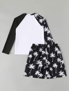 SHEIN New Stylish Printed Sun-Protection Jacket For Teen Boys, Long-Sleeve Surfing Swimsuit Teen Boys Swim Shirt Boys Long Sleeve Swim Teen Rash Guard Boys Rash Guard Top Teen Boy Beach Wear - Black and White - View 4