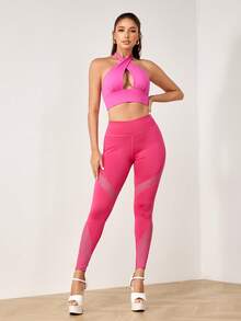 Menodora SHEIN Sport Menodora SHEIN Sport 女士纯色简约日常打底裤 - 玫紅色 - 查看 6