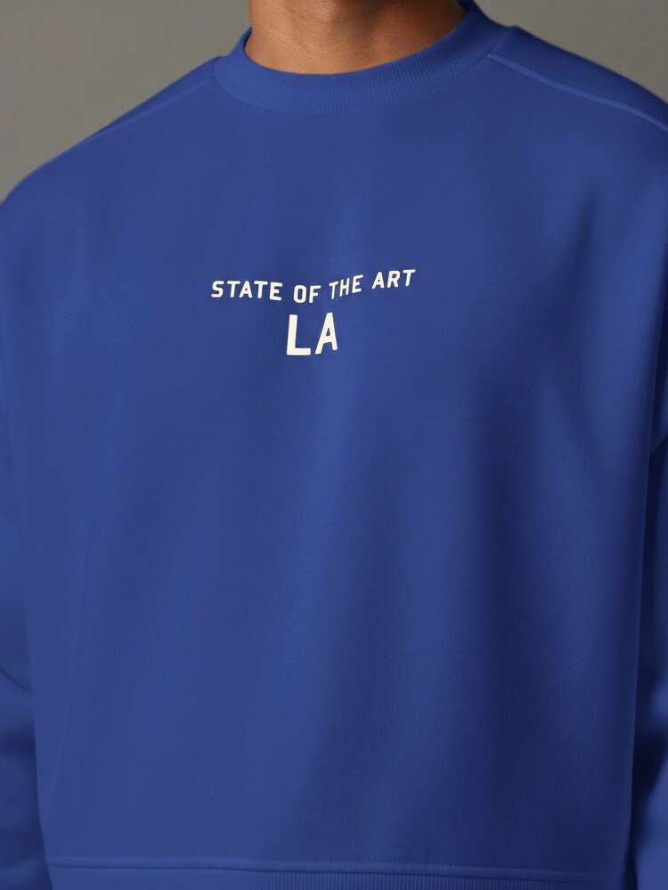 Cropped Crew Neck Sweatshirt With Text Print