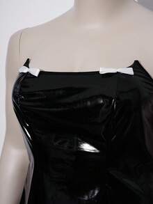 AltCore Plus Size Women Sexy Bustier Bra With Bowknot Decor, PU Leather Patchwork - Black - View 8