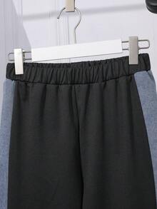 SHEIN 2件套青少年男孩（13-16岁）时尚水洗牛仔连帽拉链外套和松紧腰牛仔裤，秋冬季