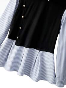 GlowEve CURVE Regalyn Plus Size Women's Colorblock Striped Long Sleeve Fashionable 2-In-1 Blouse Preppy Tops Striped Blouse - Multicolor - View 6