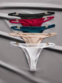 EmpressEnvy 5pcs/Pack Women's Everyday Solid Color Low-Rise Thong Panties - Multicolor - View 2