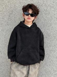 DAZY Sudadera térmica de unicolor informal para niño preadolescente, estilo básico para estudiantes, otoño fresco - Gris - Ver 3
