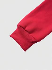 ROMWE MEN Goth Men's Letter & Skull Print Zip-Up Hooded Sweatshirt With Fur Collar - Red - View 3