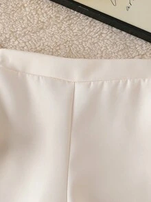 2件套少女时尚黑色3D立体花卉装饰珍珠纽扣吊带背心和阔腿裤套装，适合日常、通勤、休闲、夏季穿着。 - 杏色 - 查看 8