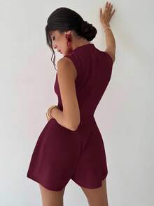 Firerie Women's Elegant Minimalist Delicate Romantic Sweet Daily Commute Wedding Party Music Festival Vacation Pleated A-Line Mini Dress Romper, Red - Maroon - View 2